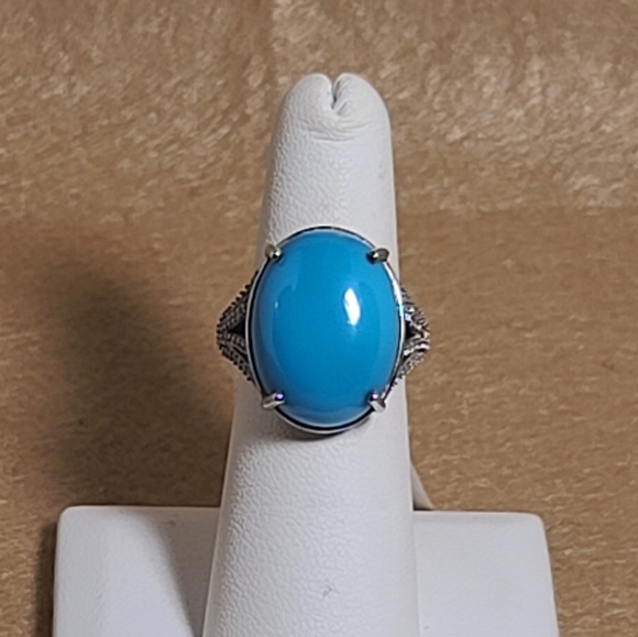 NEW Premium Arizona Sleeping Beauty Turquoise & Zircon Ring Size 6 - Picture 5 of 14